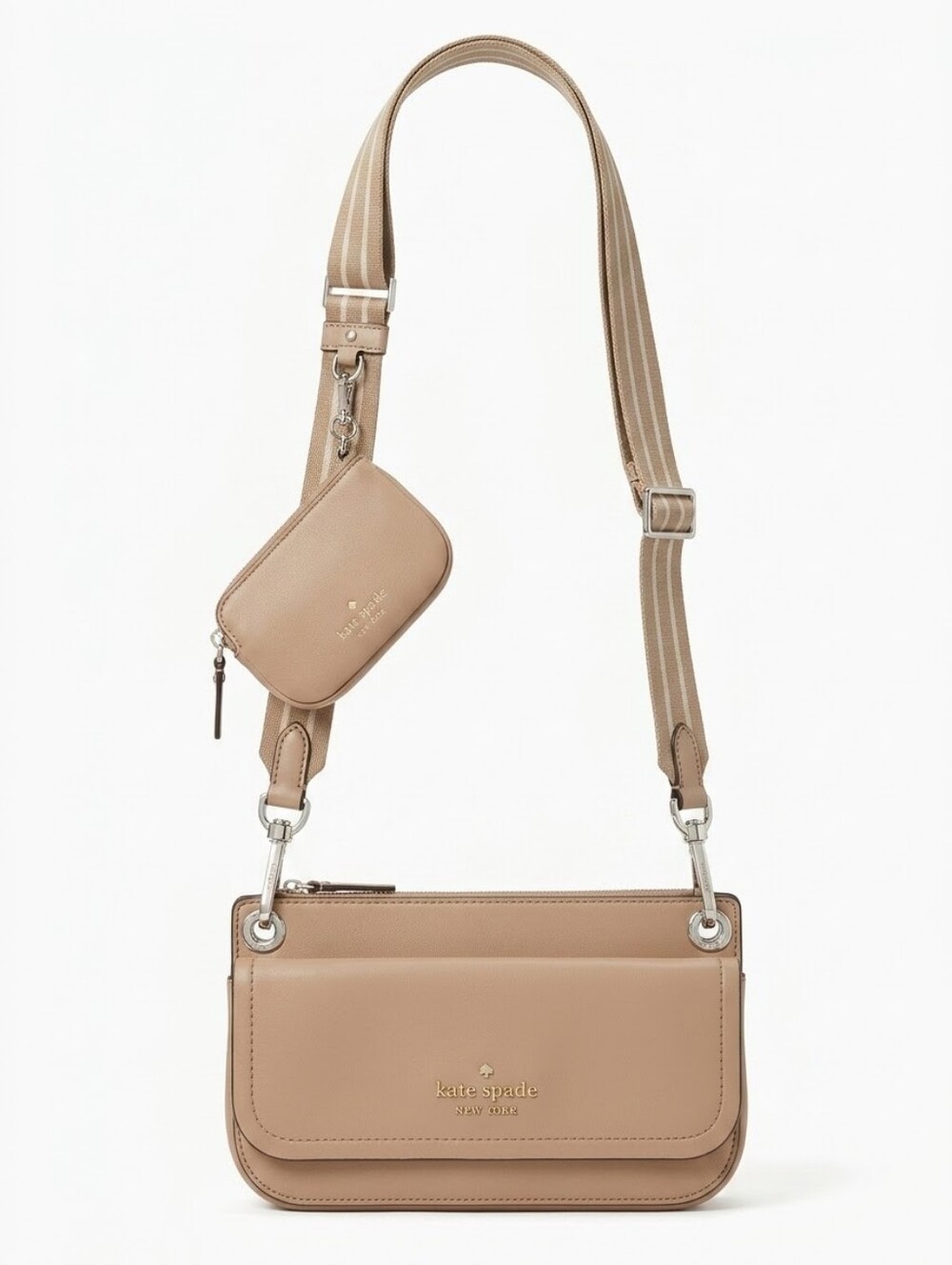 kate spade tan beige leather crossbody with detachable coin pouch